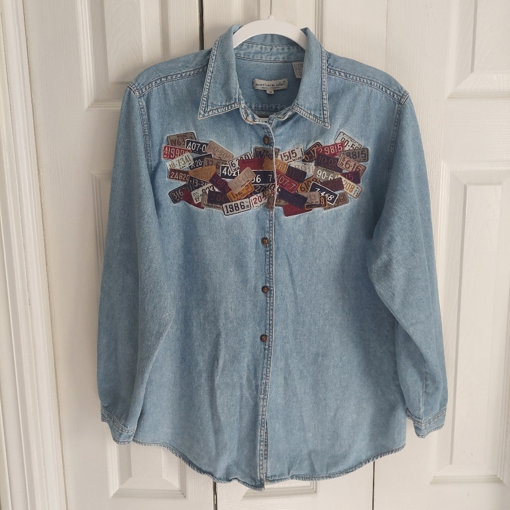 Vintage Denim License Plate Embroidered Shirt Northern Isle 14